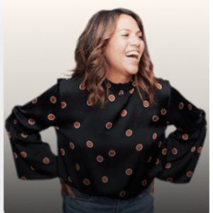 Anthropologie Waverly Grey Polka Dot Smocked Blouse Size Medium